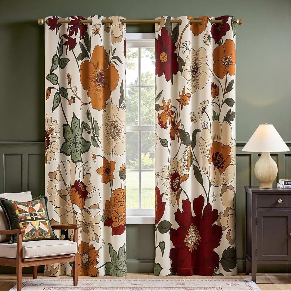 jinchan Beige Boho Floral Blackout Curtains 84 Inch Grommet 2 Panels