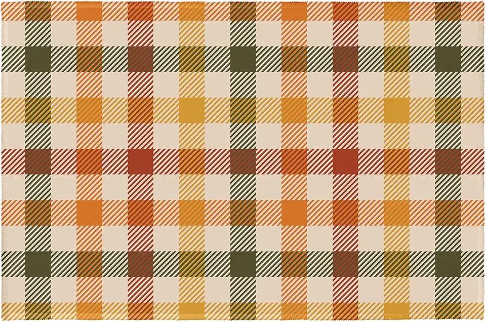 Fall Buffalo Plaid Area Rug 2x3 Brown Orange Autumn Holiday Decor Small Entryway Rugs Thanksgiving Non-Slip Indoor Outdoor Front Door Mat Soft Washable Carpet for for Living Room Bedroom Kitchen