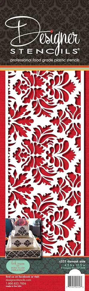 Designer Schablonen Damast Kuchen Schablone Seite (11,4 cm H x 31,8 cm W)