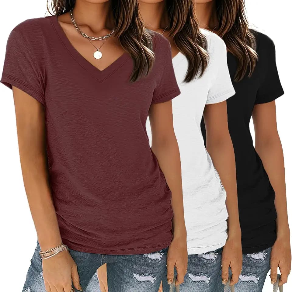 Tshirt Damen, Sommer Tops für Damen V-Ausschnitt Oberteile 3er Pack