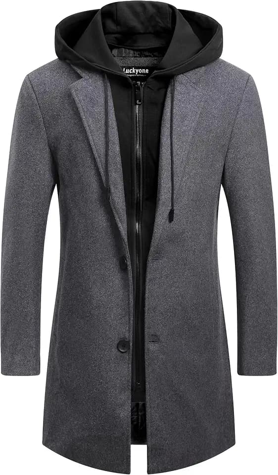 Luckyone Wintermantel Herren Mantel Slim Fit Lang Wollmantel Business Mantel mit Stehkragen Herren Winter