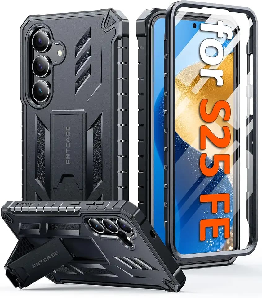 FNTCASE for Samsung Galaxy S25 FE Case with Built-in Screen Protector Black