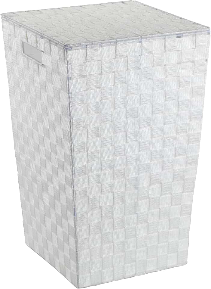 WENKO Wäschetruhe Mod. Adria Square, Wäschesammler mit Deckel, 48 Liter Füllmenge, 33 x 53 x 33 cm, aus weißem Kunststoff-Geflecht