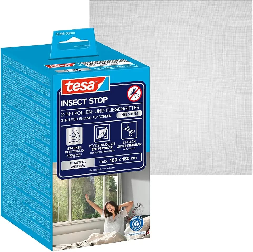tesa INSECT STOP 2-in-1 Pollen- und Fliegengitter Premium - 150 cm x 180 cm