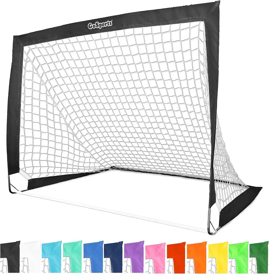 GoSports Portable Soccer Goals for Kids - 13 Color Options - Choose 4 x 3 ft or 6 x 4 ft - Team Tone Pop Up Nets for Backyard