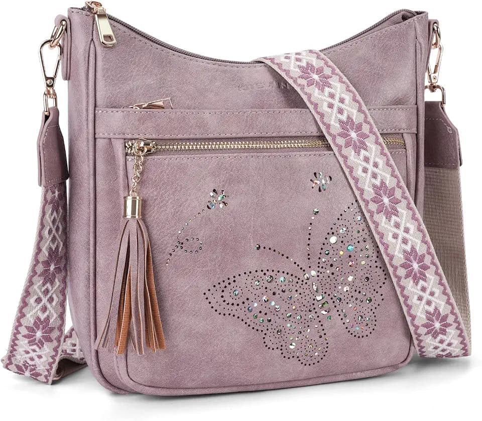 KITEVIUN Medium Crossbody Bags for Women Trendy, Women's Butterfly Shoulder Handbags with Tassel