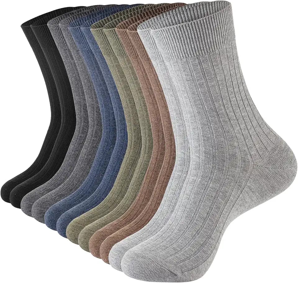 Ndoobiy Mens Cotton Crew Socks Moisture-Wicking Socks for Men Work-6 Pairs