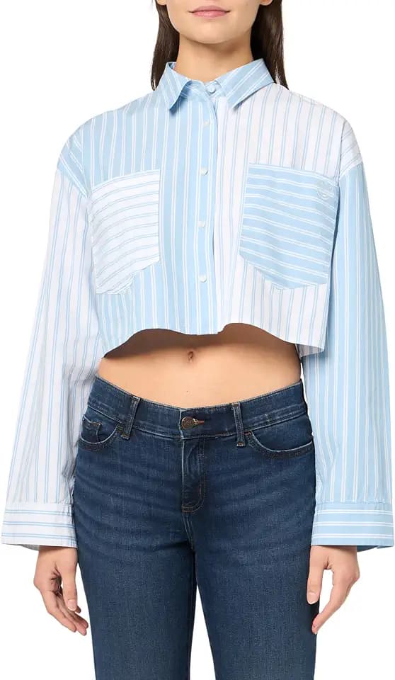 HUGO Women's Erisa Cropped Button Down Short Sleeve Shirt