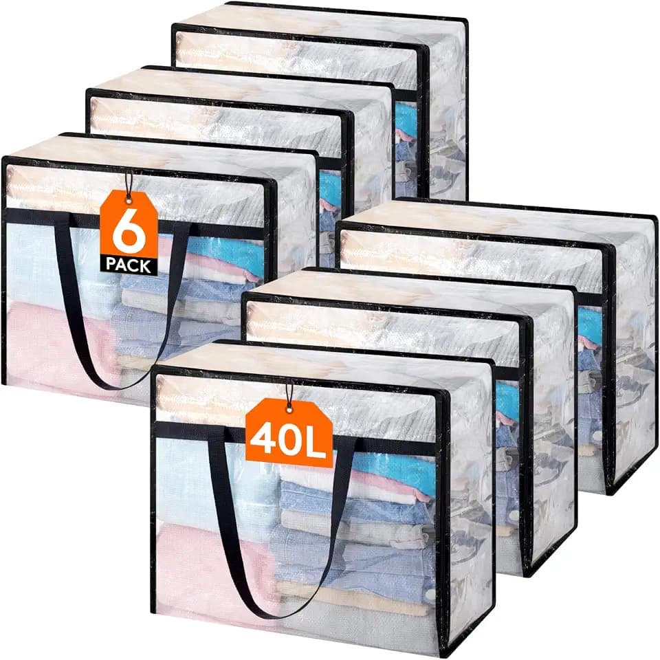 Lifewit 6er-Pack Klare Kleideraufbewahrungstaschen, 40L Aufbewahrungstasche