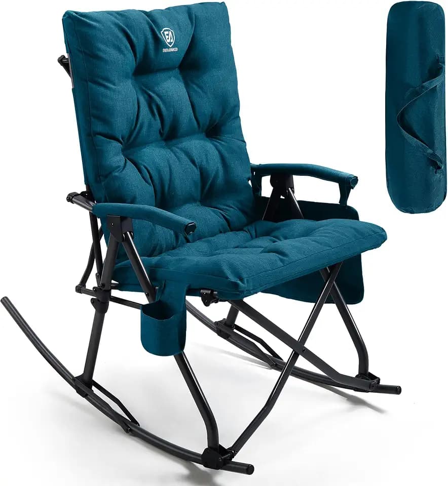 EVER ADVANCED Oversized Folding Rocking Camping Chair, Padded