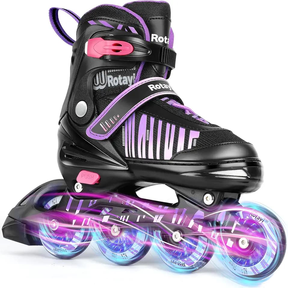 Adjustable Inline Skates for Girls and Boys with Full Light Up Wheels, Fun Illuminating Beginner Roller Skates Blades for Kids Youth Adult Women and Men, Outdoor and Indoor