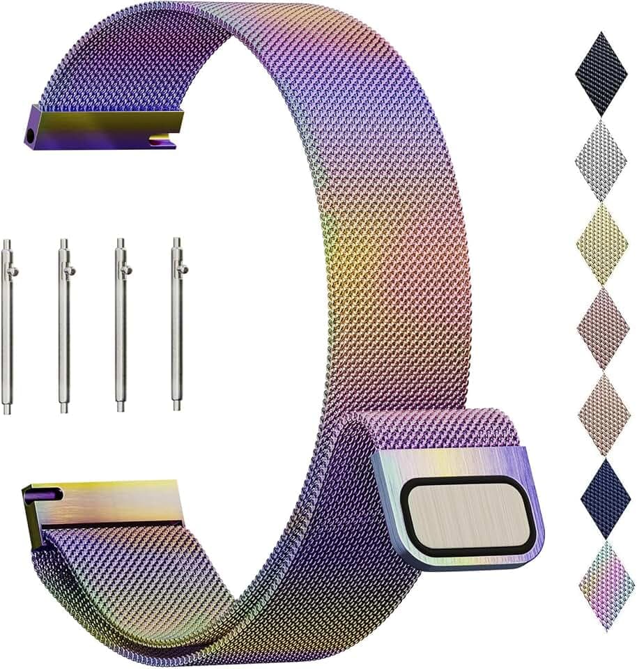 Edelstahl Mesh Uhrenarmband, Metall Ersatz Armband Edelstahlarmband mit Magnetverschluss Smartwatch Schnellverschluss Watch Uhren Ersatzband Für Damen Herren (Colorful, 20mm)
