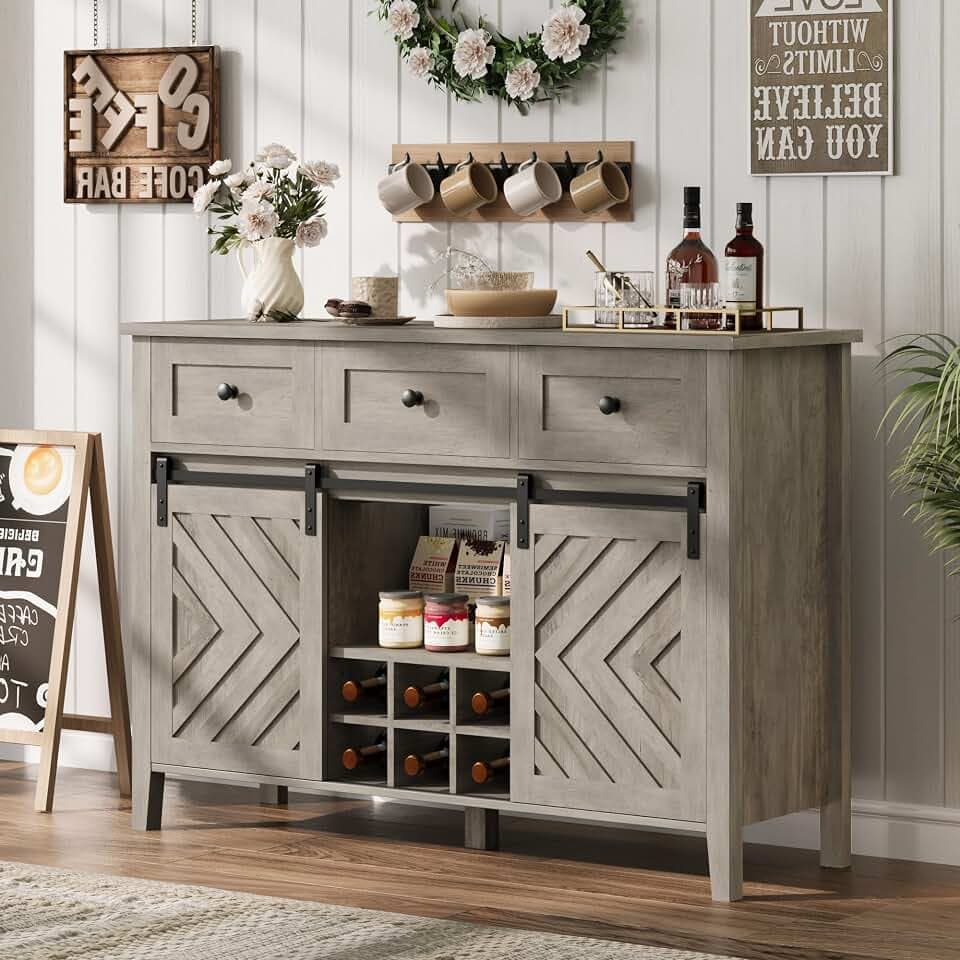 CABIHOME 47.2'' Farmhouse Buffet Cabinet with Sliding Barn Door (Yellow, 47.2”)