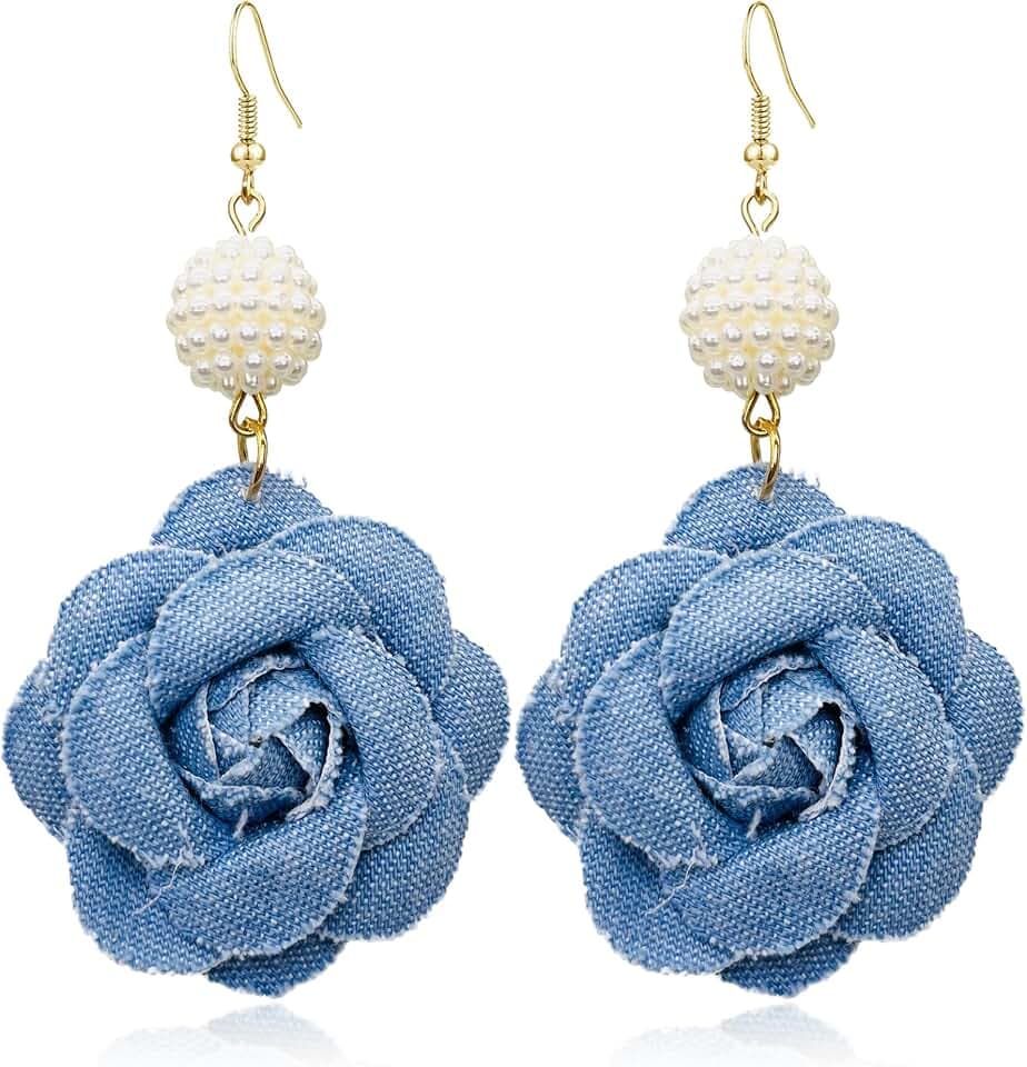 Bohemian Blue Denim Hoop Earrings Big Circle Round Statement Simple Exaggerated Earrings Accessories for Women Bridal