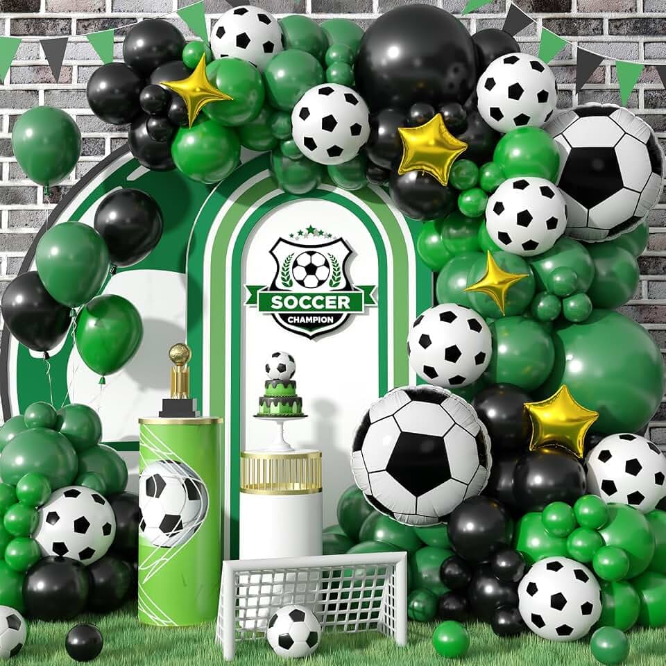 Soccer Balloon Arch Kit,Green Black Balloons for Party Decorations