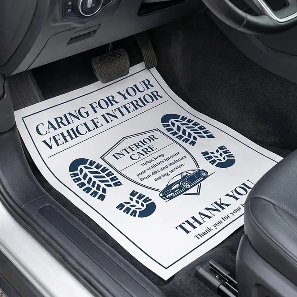 Disposable Paper Car Floor Mats, 50pcs 16x20 in, Professional Deep Blue Printed Waterproof Thank You Paper Mats for Car Detailing Use & Everyday Passenger Cars
