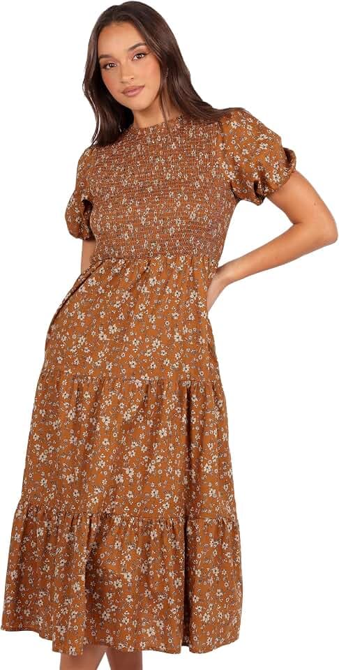 Petal & Pup Women's Naura Shirred Tiered Midi Dress