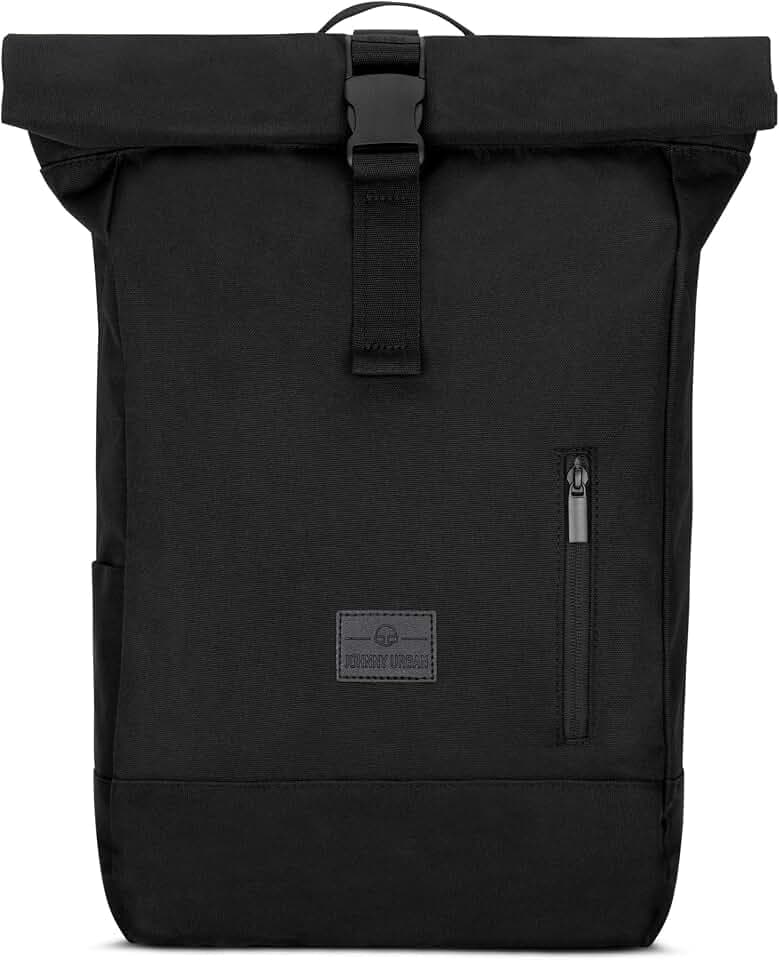 Johnny Urban Rucksack Damen & Herren Schwarz - Robin Medium - Rolltop Mit Laptopfach für Uni Business Fahrrad - 15L - Nachhaltig - Wasserabweisend