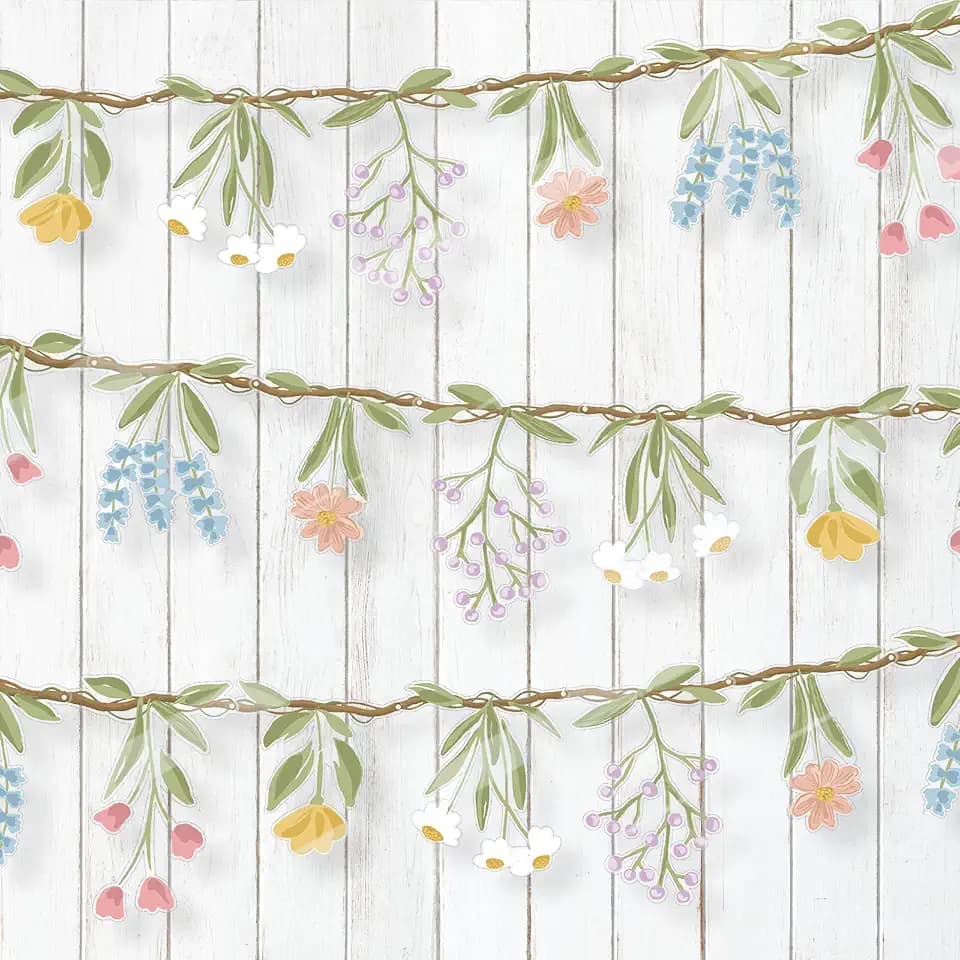 Cheerland 3pcs Wildflower Garland Flower Banner Floral Party Decorations Reusable Banner for Enchanted Garden Birthday Woodland Baby Bloom Bridal Shower Silly Goose Fairy Cottagecore Whimsical Decor