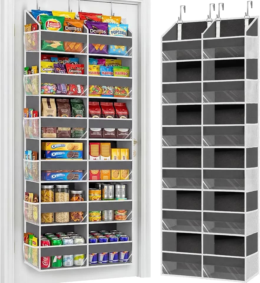 Over the Door Organizer 6 Tiers, Extra Large Behind Door Storage of 12 Compartments, 80 lbs Weight Capacity Hanging Storage Organizer with Clear Window Kids Toys, Shoes, Diapers, Room storage