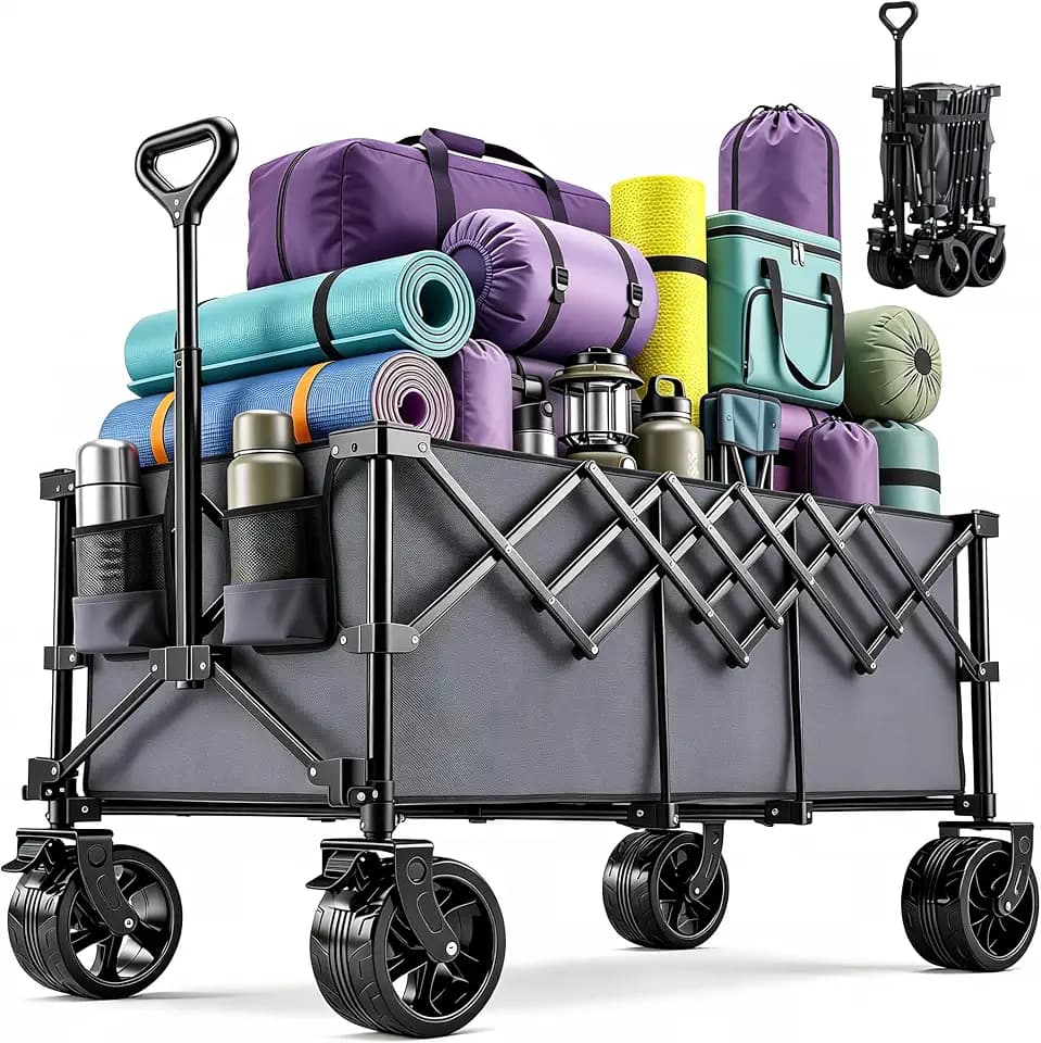 OLIXIS 49" L Collapsible Wagon 440lbs, Folding Wagon Cart with Wheels, Grey