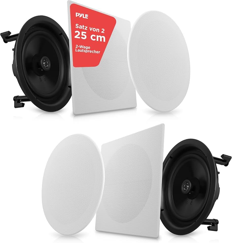 Pyle Deckenlautsprecher, Einbaulautsprecher, Deckenlautsprecher Bluetooth, 300W- 2 Wege Lausprecher, Wandlautsprecher, Flache Lautsprecher- Systemmontage, austauschbares rundes/quadratisches Gitter