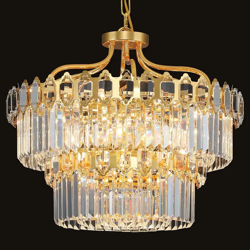 15-Light Modern Luxury Gold Round Crystal Chandeliers for Dining Room 24"