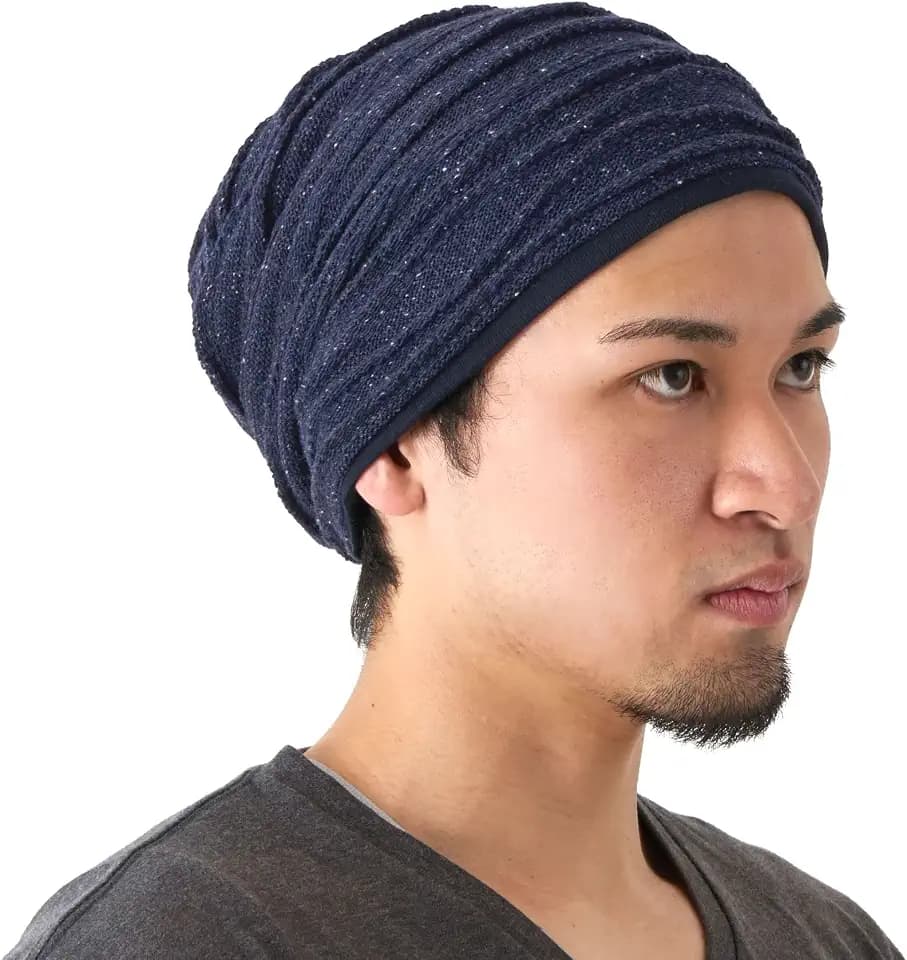 CHARM Herren Baumwolle Beanie Mütze - Strick Falten Long Chemo Hut Weich Bio