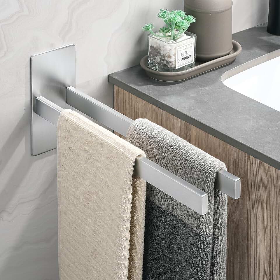Dvocel Handtuchhalter Ohne Bohren 2-Armig Selbstklebend 304 Edelstahl Gebürstet Handtuchhalter Doppelt Rostfrei Wandmontage Handtuchstange für Bad & Küche, Silber