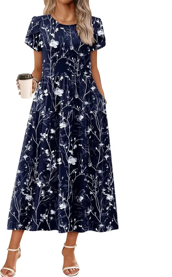 Zeagoo Summer Dresses for Women 2026 Maxi Bohemian Short Sleeve Long Dress