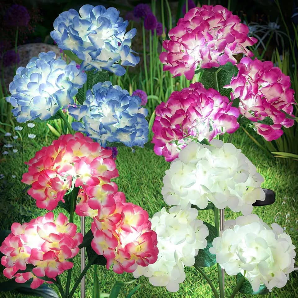 Hydrangea Solar Lights Outdoor, Garden Decor, 4 Pack