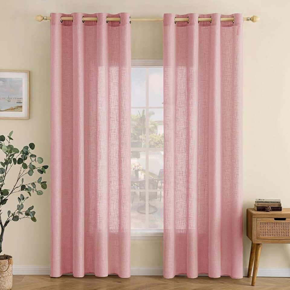 EMEMA Leinenvorhang Gardinen Vorhänge mit Ösen Rosa 2er H175xB140cm