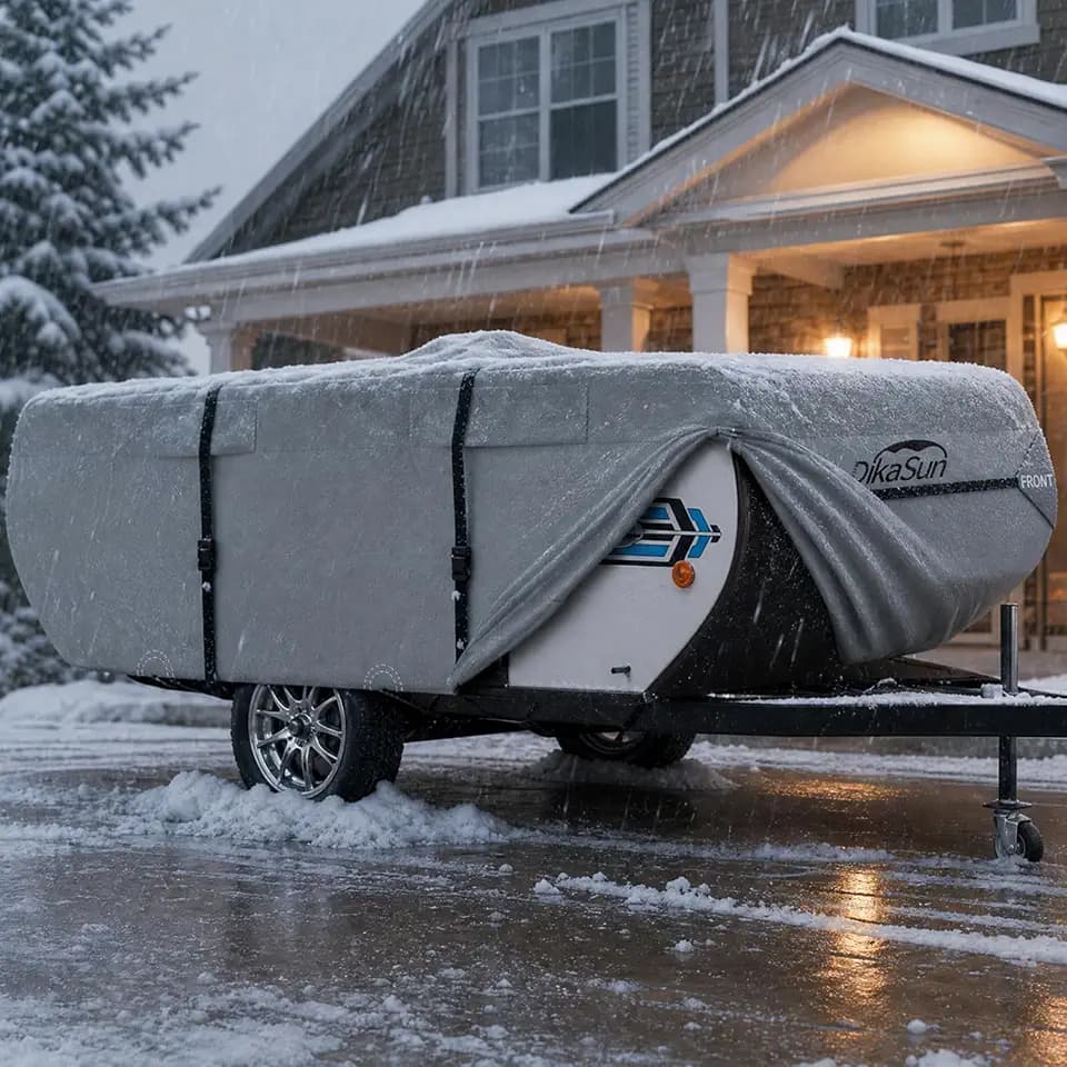 Pop Up Camper Cover 16'-18', Upgraded 9-Layers Top Waterproof Pop-up Tent Trailer Cover Anti-UV Folding Camper RV Cover for Motor Home Winter Snow Protection