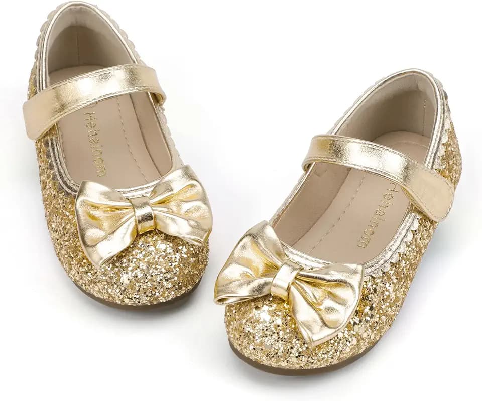 Hehainom Girls Dress Shoes Toddler Sparkle Bow Ballet Flats