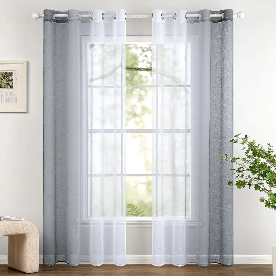 Woaboy Voile Vorhang Zweifarbiger Vorhang mit Ösen 140x225 cm Grau