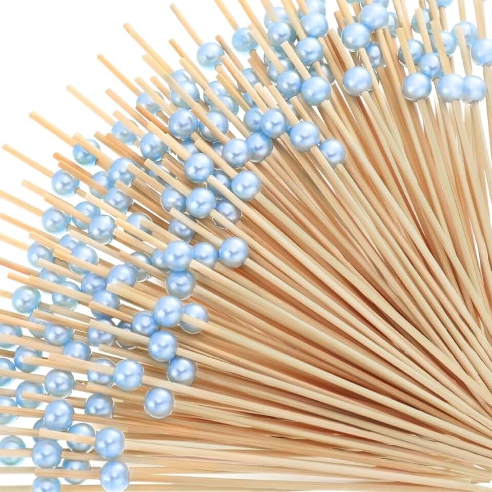 Reallnaive 300 Pcs Pearl Cocktail Picks 4.7Inch, 0.3" Bead, Light Baby Blue