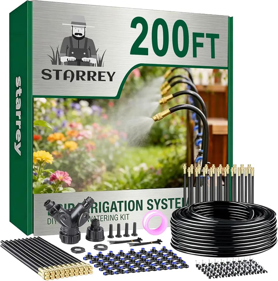 Drip Irrigation System, 2026-Upgrade 200Ft 1/4" Garden Watering System with 40 Pcs 360° Adjustable Copper Nozzles, DIY Kit for Garden, Lawn, Greenhouse, Raised Beds & Outdoor Plants