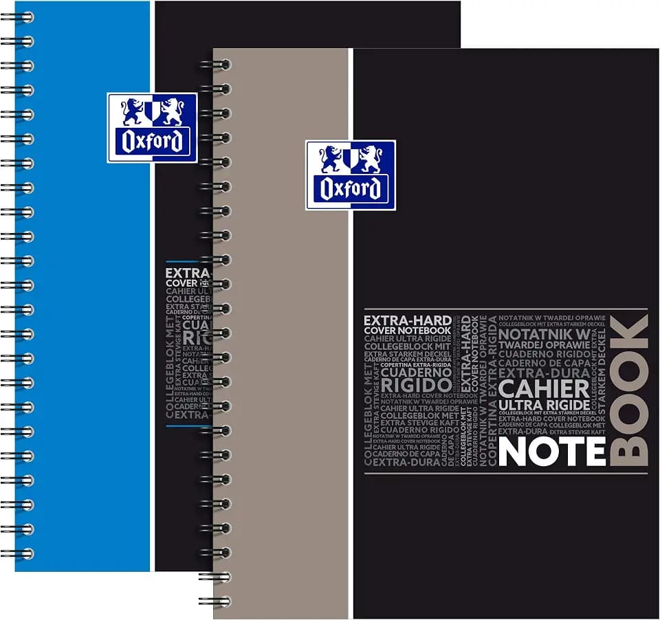Oxford 400145136 A4+ Spiralhefte, liniert, 7 mm, Typ Cornell, 160 Seiten, fester Einband, verschiedene Farben, 2 Stück