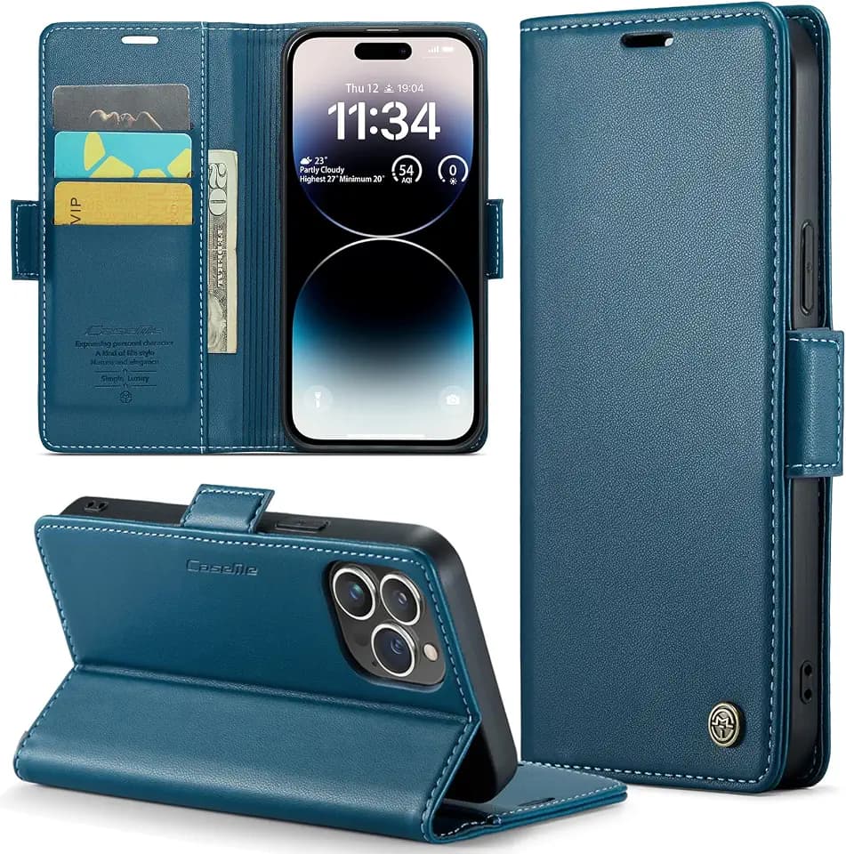 for iPhone 14 Pro Max Case, Premium PU Leather Wallet Case Flip Cover with [RFID Blocking][Card Holder][Stand Function] Shockproof Protective for iPhone 14 Pro Max, Blue