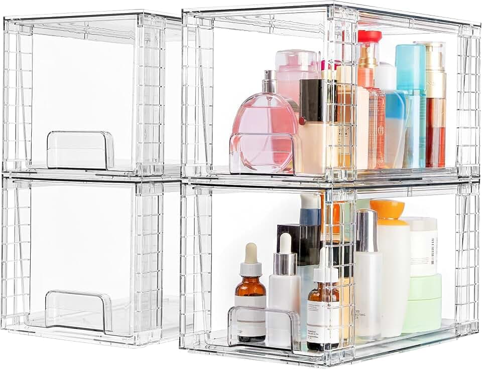 Vtopmart 4 Pack Large Stackable Storage Drawers, Clear
