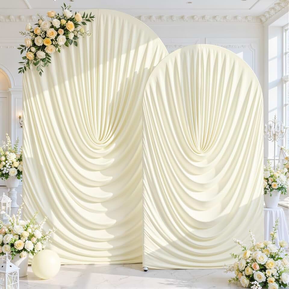 Beige Wedding Arch Backdrop Cover 7.2ft and 6ft Draped Arch Covers Stretchy Backdrop Spandex Balloon Arch Covers for Bridal Shower Baby Shower Engagement Photography Birthday Party Decorations