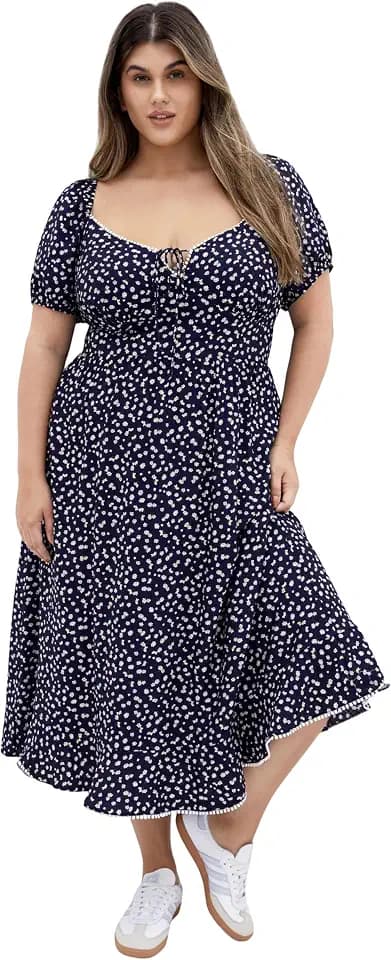 City Chic Women's Plus Size Dress - Sky Cap Sleeve Midi