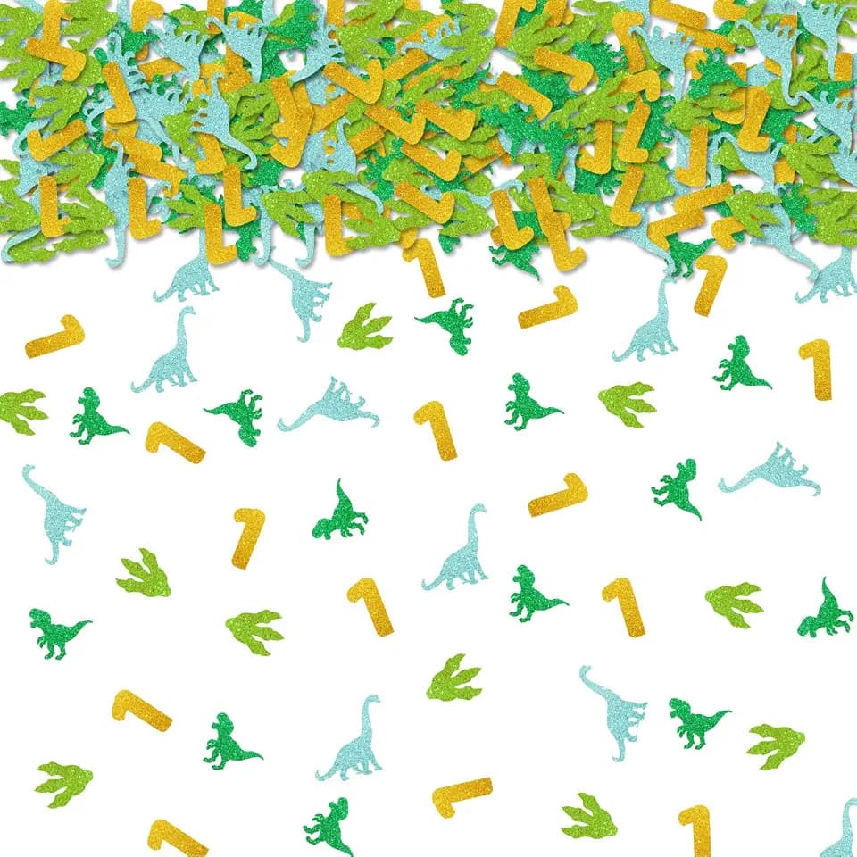 100pcs Dinosaur 1st Birthday Confetti, Dino One Table Confetti, Jungle Animal Paper Scatters for First Birthday/Baby Shower Party Table Decoration
