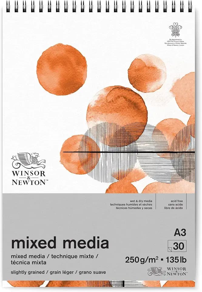 Winsor & Newton 6694003 Mixed Media Papier im Block - 30 Blatt DIN A3, 250g/m², FSC, Säurefrei, ohne optische Aufheller, stabil und Alterungsbeständig für alle nassen und trockenen Techniken, Weiß