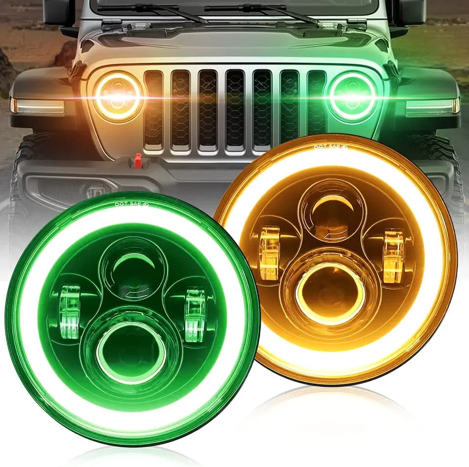 CO LIGHT 7inch Led Headlights Halo 2pcs Round Led Sealed Beam Headlights Driving Light High/Low Beam Waterproof Headlamp DRL Projector Compatible with Wrangler JK TJ LJ CJ Motorcycle