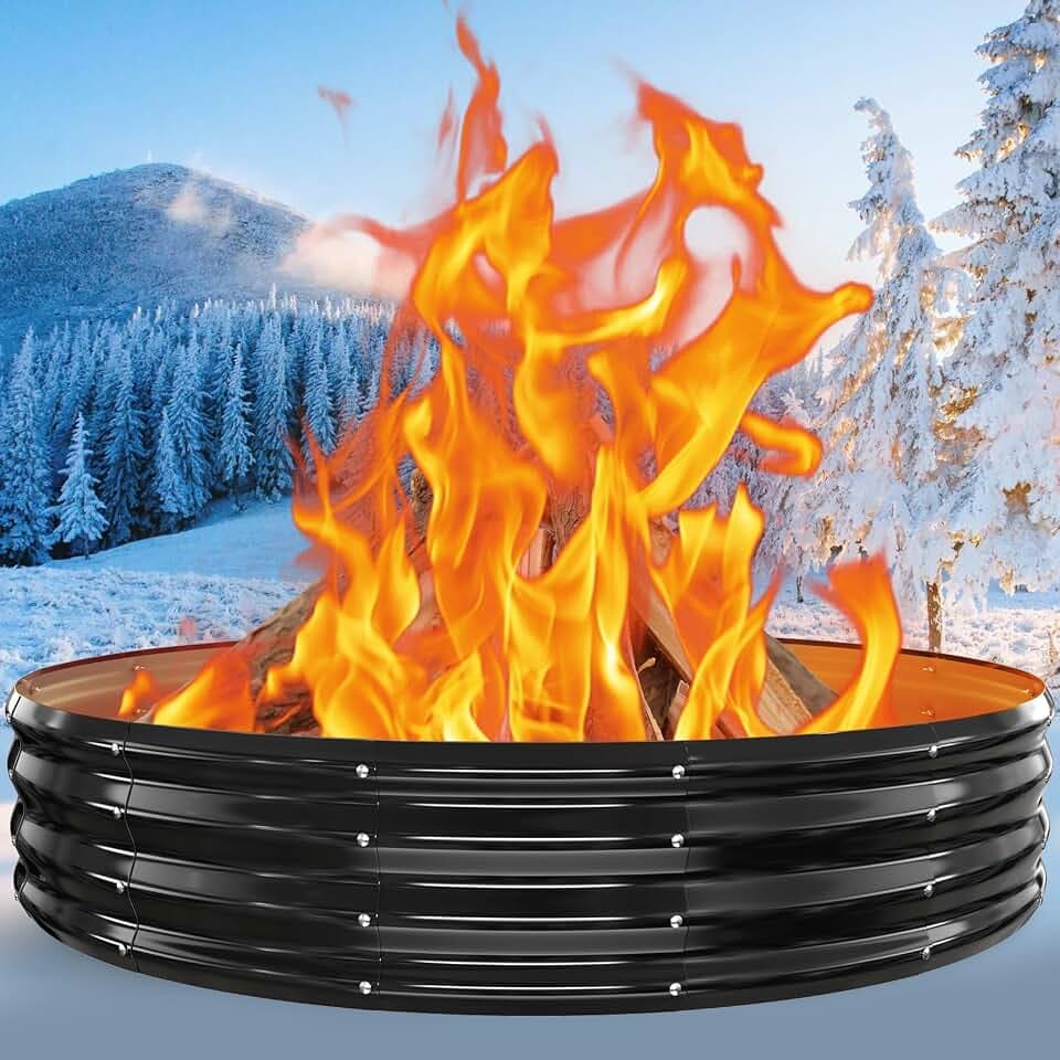 72" Large Fire Pit Ring for Outside, Heavy Duty Wood Burning Firepit & Outdoor Fireplace for Backyard, Bonfire, Patio & Camp, Portable High Heat Resistant Galvanized Steel Fire Ring