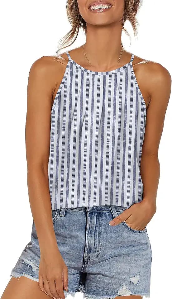 WlHOLL Womens Pleated Tank Tops Spaghetti Strap Camisole Halter Tops Curved Hem Fashion 2026