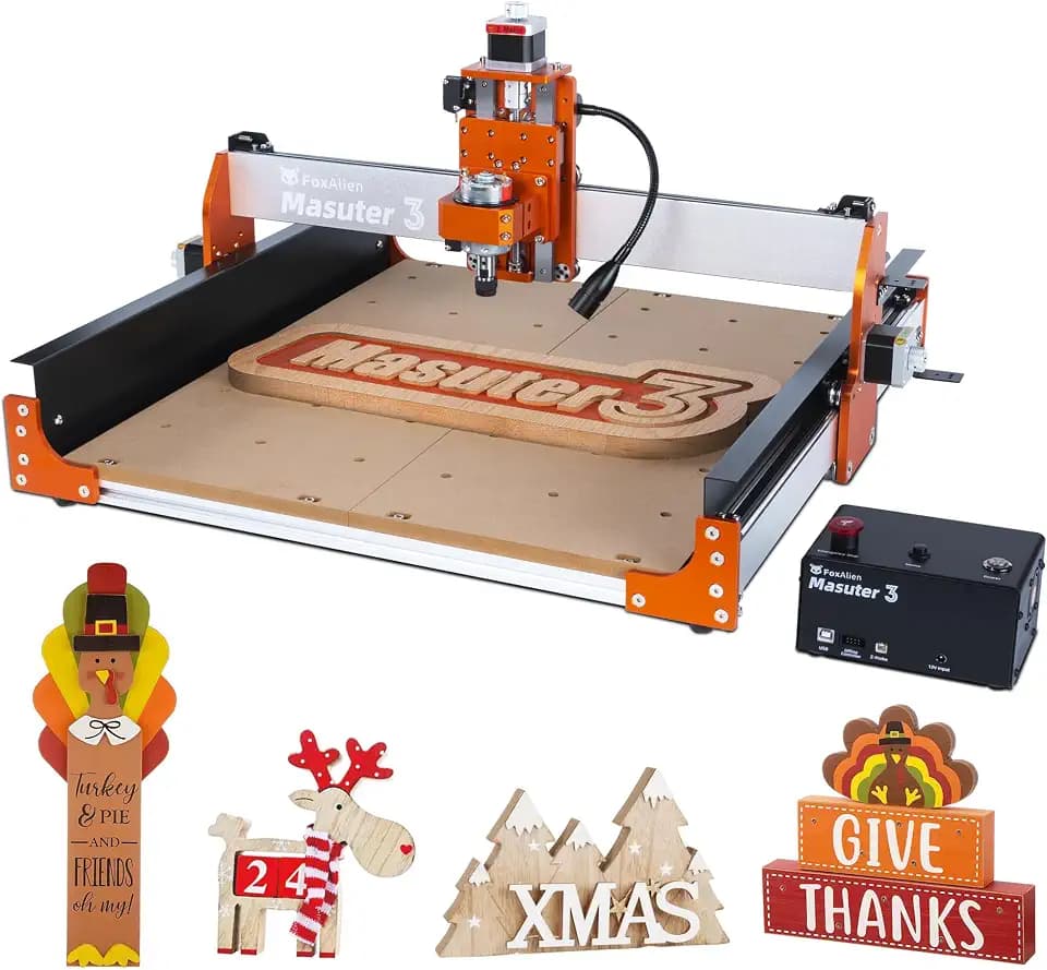 FoxAlien CNC Router Machine Masuter 3 with Steel Wheels, 3-Axis Engraving Milling Machine 15.75” x 15.75” x 3.74” Working Area for Wood Acrylic MDF Nylon Carving Cutting