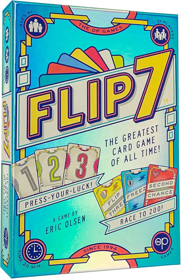 The OP Usaopoly | Flip 7 Kartenspiel auf Englisch für die ganze Familie | Wettbewerbs-Partyspiel für 3 oder mehr Spieler | Push-Your-Luck und Strategiespiel, Finalist Spielzeug des Jahres