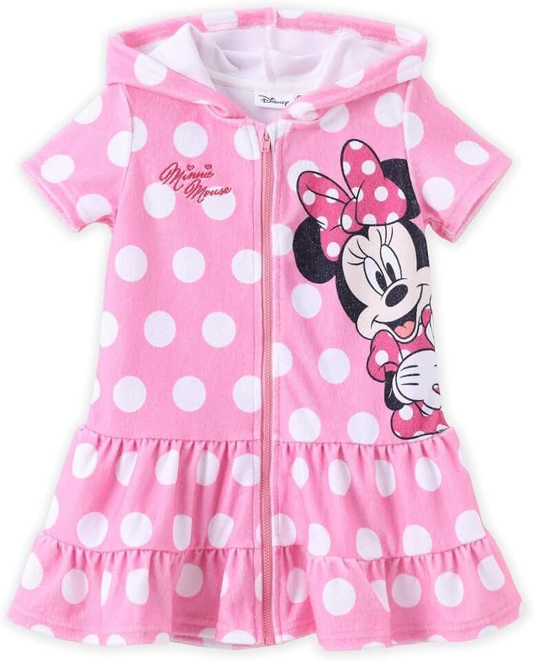 Disney Girls Swim Cover Up Terry Cloth Swimsuit Coverup Zip-Up Wrap Hooded
